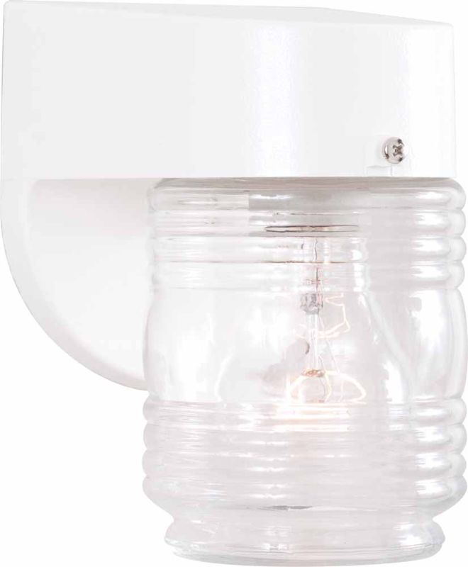 Photo 1 of 1-Light White Indoor or Outdoor Polycarbonate Wall Lantern Sconce with Honey / Jelly / Beehive Jar Clear Glass Shade

