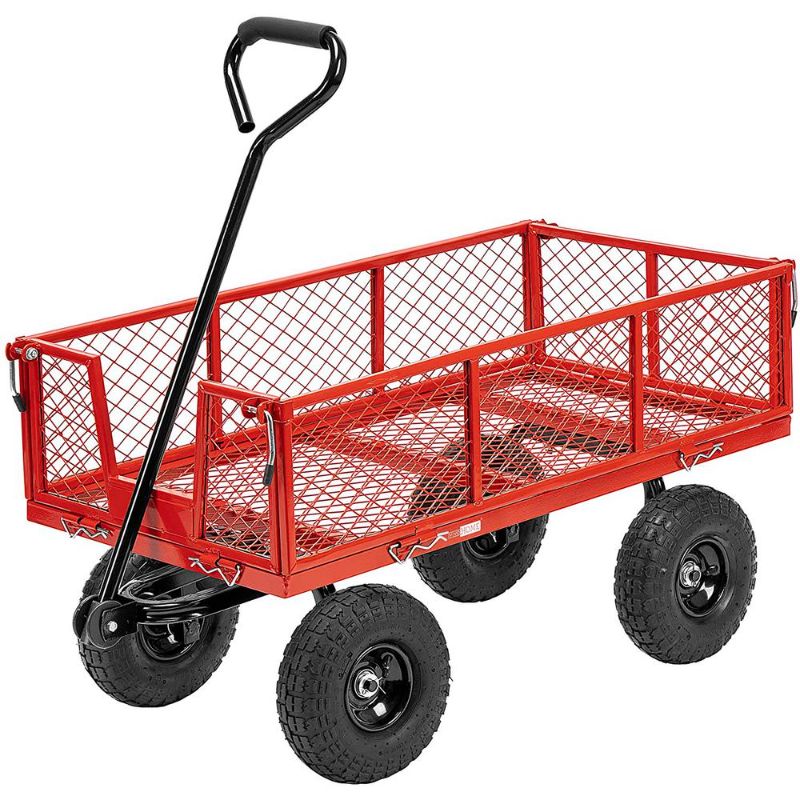 Photo 1 of 1100 Lbs. Capacity Mesh Steel Garden Cart in Red with Removable Sides and Wheels
