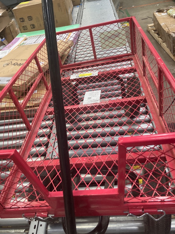 Photo 1 of 1100 Lbs. Capacity Mesh Steel Garden Cart in Red with Removable Sides and Wheels
