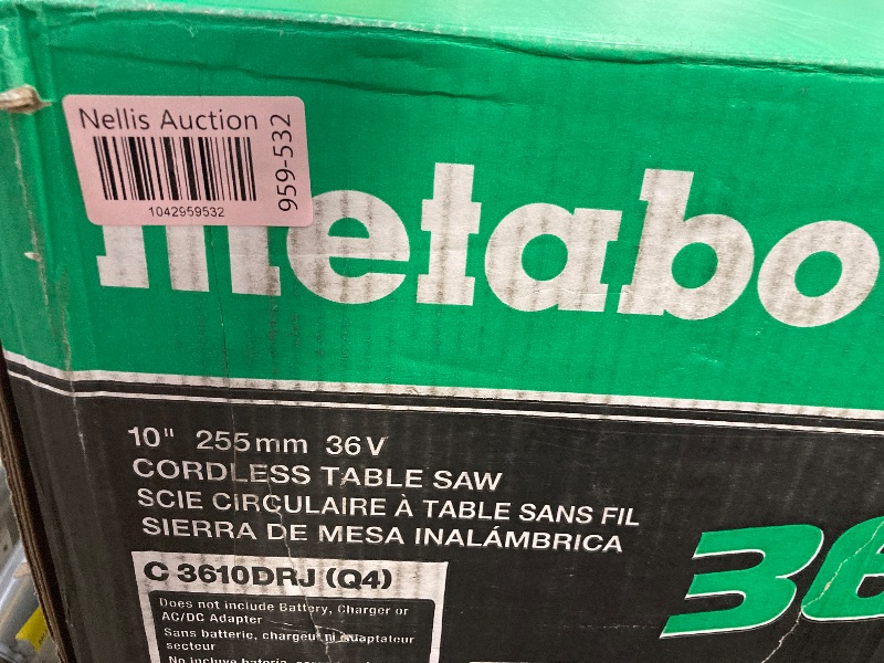 Photo 1 of Metabo HPT 36V MultiVolt 10 Inch Table Saw, Cordless Power Saw, Brushless Motor, Precision Bevel Cuts, High Rip Capacity, 10-Inch 40-Tooth Carbide Tipped Blade, Tool Body Only, C3610DRJQ4