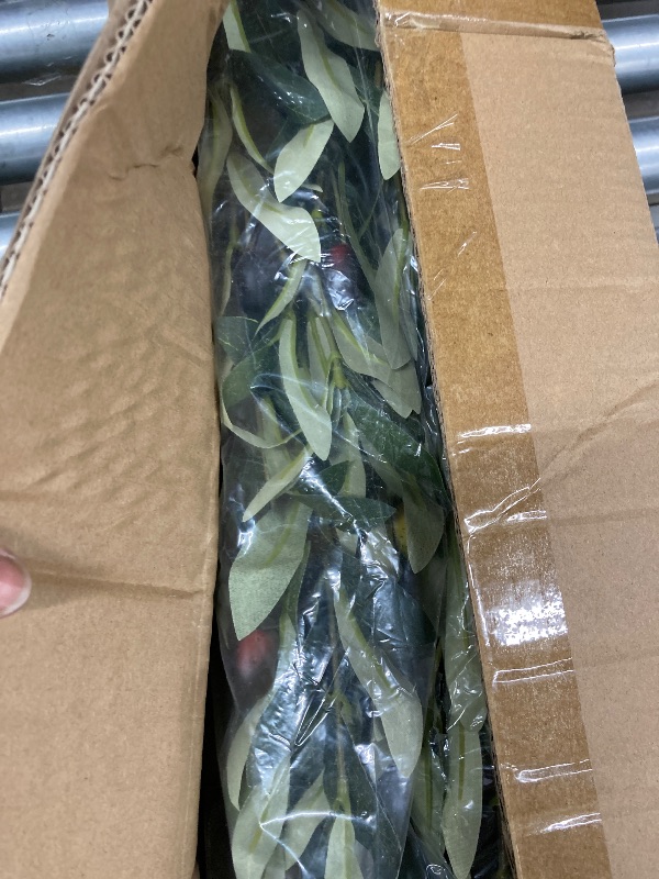 Photo 1 of 2 Pack 5 ft Artificial Olive Plants with Realistic Leaves and Natural Trunk, Silk Fake Olive Tree in Black Plastic Pot, Faux Olive Tree for Of