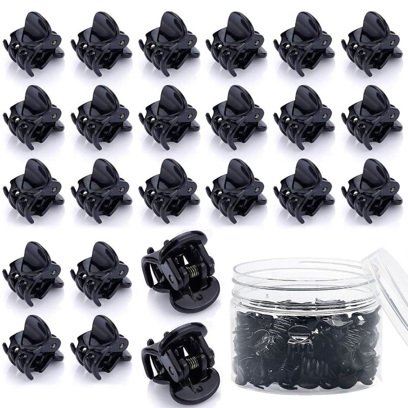 Photo 1 of 2 CONTAINERS OF 48 Pcs Mini Hair Claw Clips for Girls Women Small Hair Clips Tiny Plastic Jaw Clips Non Slip Pins Hair Clamps(Black)
