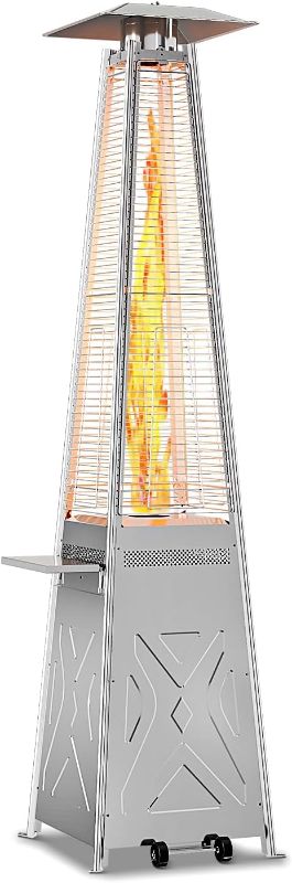 Photo 1 of 000 BTU Pyramid Patio Heater, Glass Tube Propane Patio Heater with Wheels, Stainless Steel Outdoor Propane Heaters for Backyard, Garden, Patio, Porch and Pool
