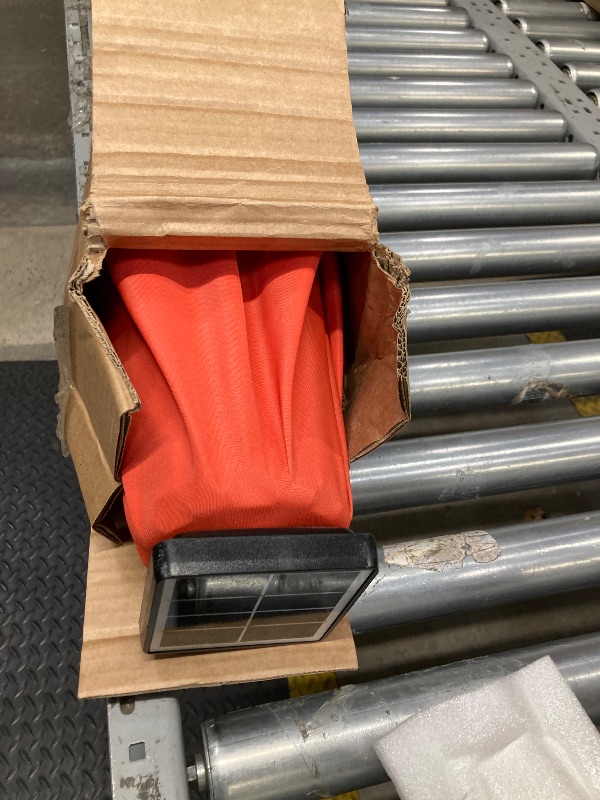Photo 1 of ***MISSING PARTS/STAINED UMBRELLA**Sun-Ray 9 FT 32 LED Patio Solar Umbrella w/ Push Button Tilt and Crank Outdoor Umbrella, 8 Sturdy Ribs, UV Protection, Solution-Dyed Fabric, Orange
