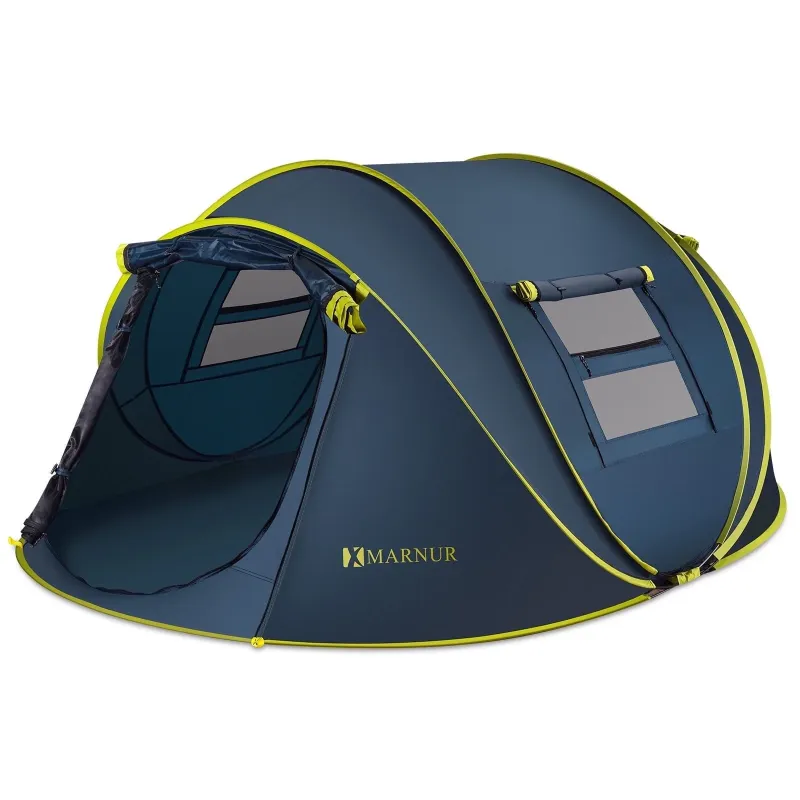 Photo 1 of **missing storage bag** MARNUR Instant Tent 4-Person Camp Tent, Auto Setup Pop Up Tent, Waterproof, Huge Door & Windows, Dark Blue
