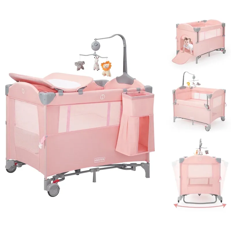 Photo 1 of 
HARPPA 5 in 1 Portable Playard and Bassinet for Girl from Newborn to Toddler, Easy Folding, Pink
