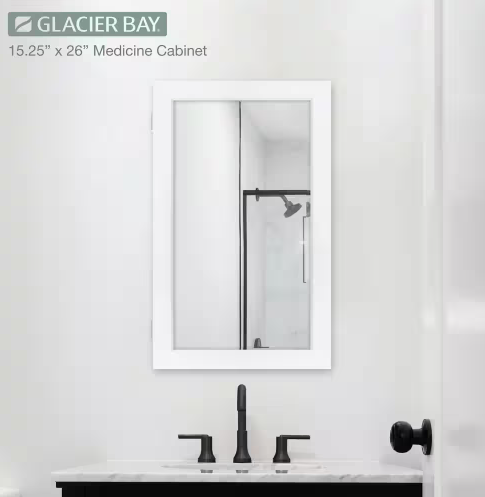 Photo 1 of 15-1/4 in. W x 26 in. H Framed Recessed or Surface-Mount Bathroom Medicine Cabinet with Mirror in White