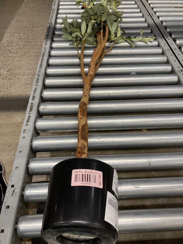 Photo 1 of **missing top of tree** 6 ft Artificial Olive Plants with Realistic Leaves and Natural Trunk, Silk Fake Olive Tree in Black Plastic Pot, Faux Olive Tree for Office Home
