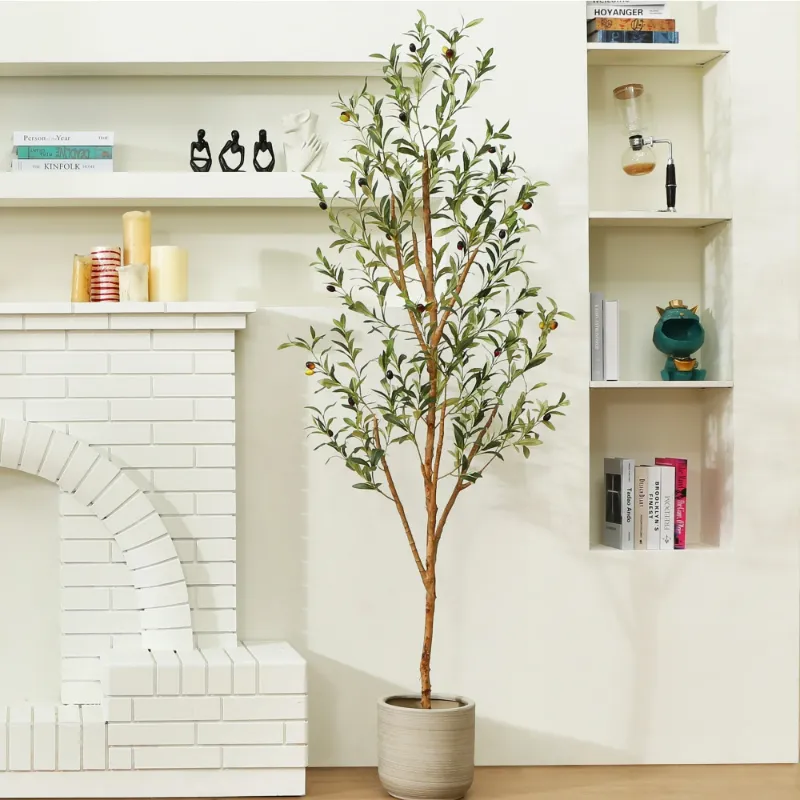 Photo 1 of **missing top of tree** 6 ft Artificial Olive Plants with Realistic Leaves and Natural Trunk, Silk Fake Olive Tree in Black Plastic Pot, Faux Olive Tree for Office Home
