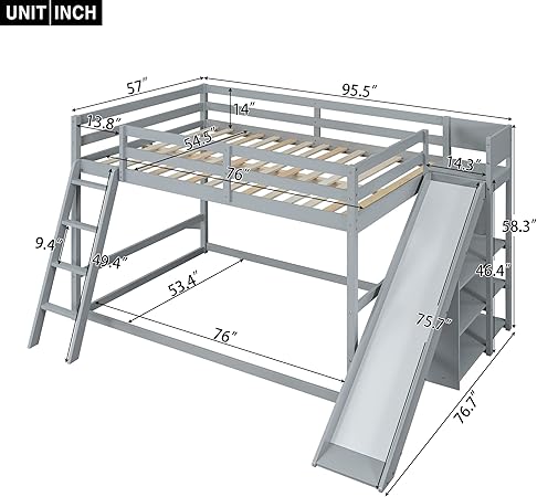 Photo 1 of ***PARTS ONLY***
Wooden Bunk Bed with Slide and Drawers,Full over Full Bed Frame with Ladder, Shelves and Full-length Guardrail for Bedrooms,No Box Spring Required (Gray)

