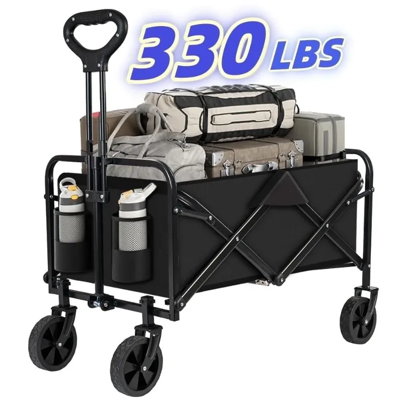 Photo 1 of ***missing wheel/leg***Collapsible Foldable Wagon Cart Portable Folding Utility Grocery Shopping Cart with Wheels, 27 inches in Height, Black

