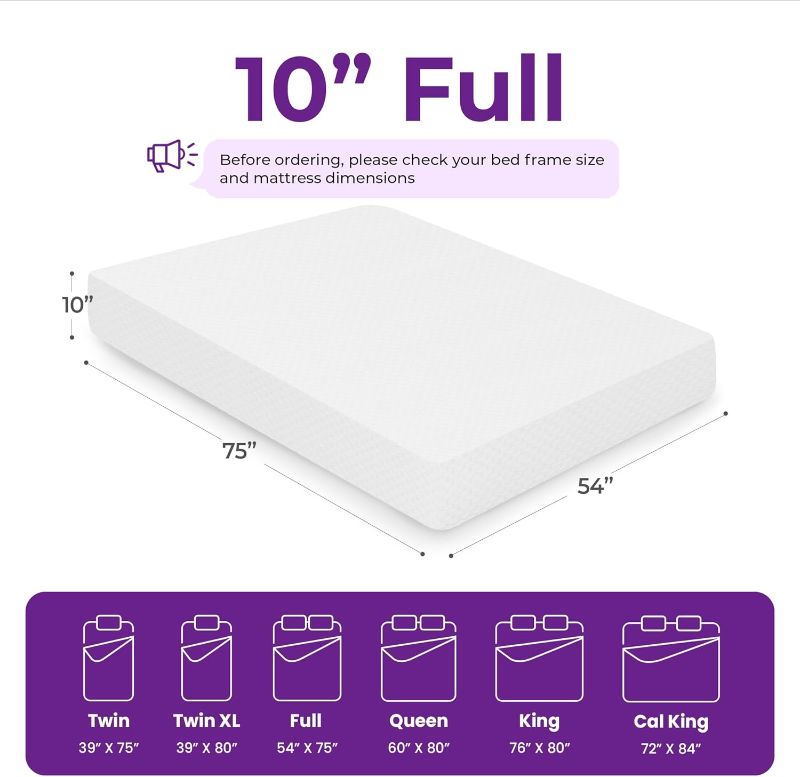 Photo 1 of 10 Inch Full Cooling Gel Memory Foam Medium Firm Mattress Breathable Pressure Relief