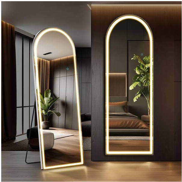 Photo 1 of  H LED Light Rectangular Frameless Arched Full Length Mirror Floor Mirror with 3-Colors