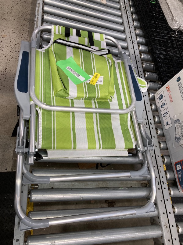 Photo 1 of 5-Positions Beach Chair Lay Flat Cup Holder Beach Chairs for Adult Camping Chairs Beach Lake Sand Lounging Chair Green Stripes