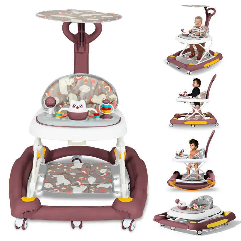 Photo 1 of 4-in-1 Baby Walker with Music and Toys, Folding Infant Baby Walker with Wheels for Boys and Girls, Red
