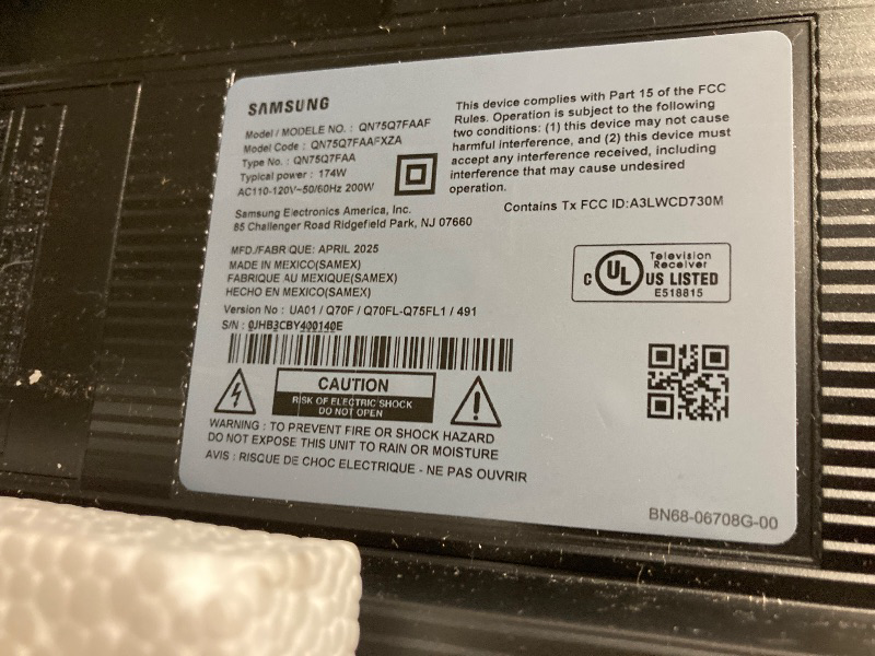 Photo 1 of ***PARTS ONLY***
Samsung 75-Inch Class QLED Q7F Series Samsung Vision AI Smart TV (2025 Model, 75Q7F) Quantum HDR, Object Tracking Sound Lite, Q4 AI Gen1 Processor, 4K upscaling, Gaming Hub, Alexa Built-in