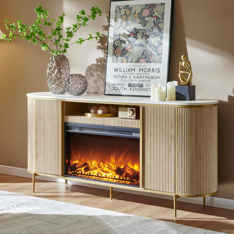 Photo 1 of ***PARTS ONLY***MISSING PIECES ***OPEN BOX***MISSING BOX 'B'***SELLING AS PARTS ONLY***



OKD Luxury 70" Fluted Fireplace TV Stand, Modern Chic Entertainment Center for TVs Up to 80 inches, TV Console with Faux Marble Top, Curved Profile Design, Media Co