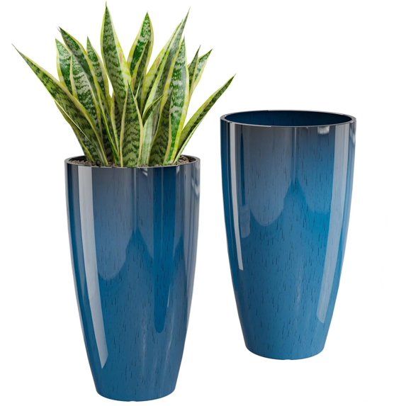 Photo 1 of 21 inch Tall Planters for Outdoor Plants Set of 2,Tall Plant Pots with Drainage Hole,Large Flower Pots for Indoor Front Porch Garden Home Patio,Blue
