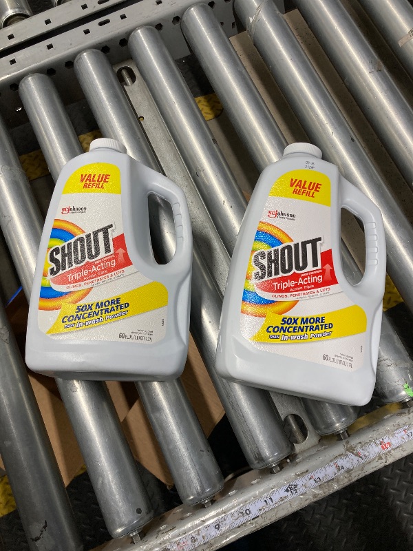 Photo 1 of 2 Pack Shout Active Enzyme Laundry Stain Remover Spray for Clothes, Triple-Acting Formula Clings, Penetrates, and Lifts Tough & Everyday Stains - Prewash Refill 60oz (1.7L)
