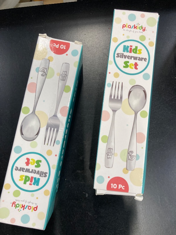 Photo 1 of 2 Pack  PLASKIDY Kids Silverware Stainless Steel Set of 10 Toddler Utensils Forks and Spoons - Dishwasher Safe Kids Flatware Set Children's Safe Cutlery Set