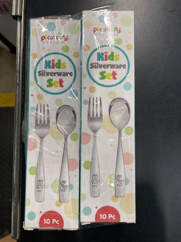 Photo 1 of 2 Pack  PLASKIDY Kids Silverware Stainless Steel Set of 10 Toddler Utensils Forks and Spoons - Dishwasher Safe Kids Flatware Set Children's Safe Cutlery Set