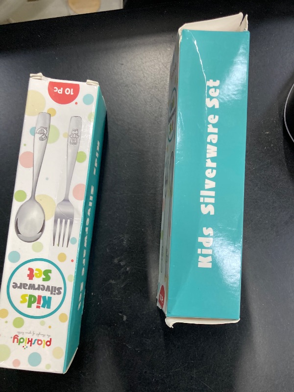 Photo 1 of 2 Pack PLASKIDY Kids Silverware Stainless Steel Set of 10 Toddler Utensils Forks and Spoons - Dishwasher Safe Kids Flatware Set Children's Safe Cutlery Set ***(BOX RIPPED/TORN)***