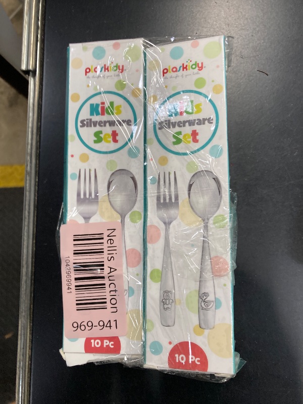 Photo 1 of 2 Pack PLASKIDY Kids Silverware Stainless Steel Set of 10 Toddler Utensils Forks and Spoons - Dishwasher Safe Kids Flatware Set Children's Safe Cutlery Set ***(BOX RIPPED/TORN)***