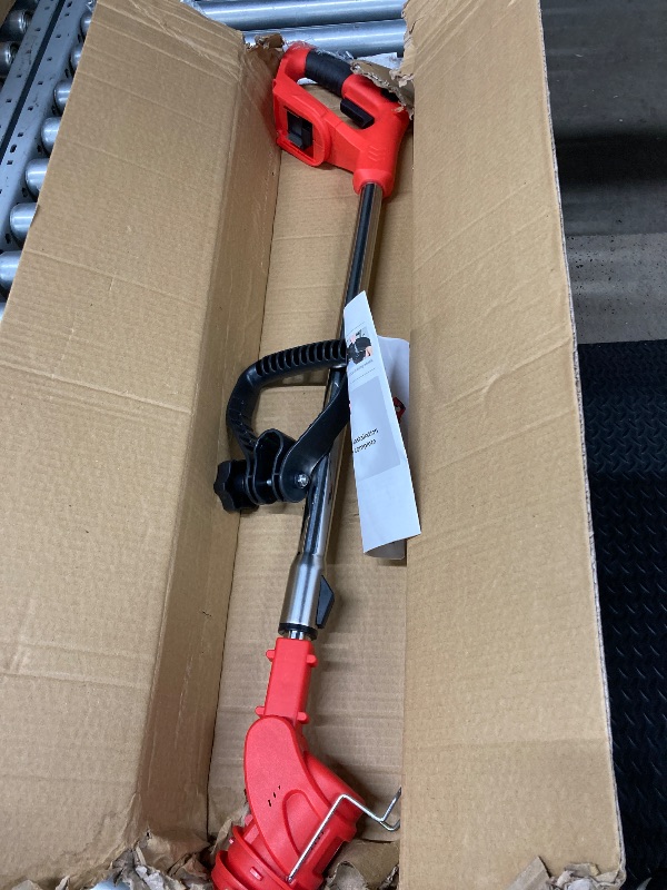 Photo 1 of   ***(MISSING PARTS, OPEN BOX, BOX RIPPED/TORN)***TNTANTS Electric Weed Wacker, Cordless String Trimmer with Wheels, 2Pcs 24V Batteries, 3 Types of Blades, Adjustable Length, Weed Eater Grass Trimmer/Edger/Brush Cutter for Lawn Yard Garden  ***(MISSING PA