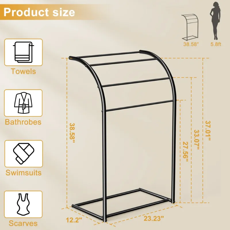 Photo 1 of ***PARTS ONLY***
Nefoso 4 Tier Pool Towel Rack, 40" Tall Towel Drying Rack Outdoor Freestanding Metal Towel Stand for Pool Bathroom Beach Indoor(Black)
