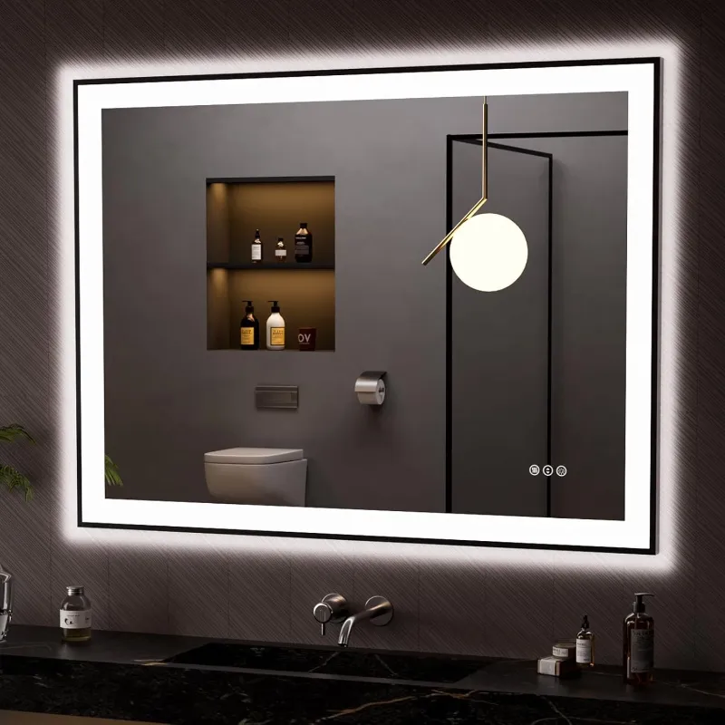 Photo 1 of 48"X36" LED Bathroom Mirror Black Framed, Anti-Fog, Dimmable, Lighted Bathroom V