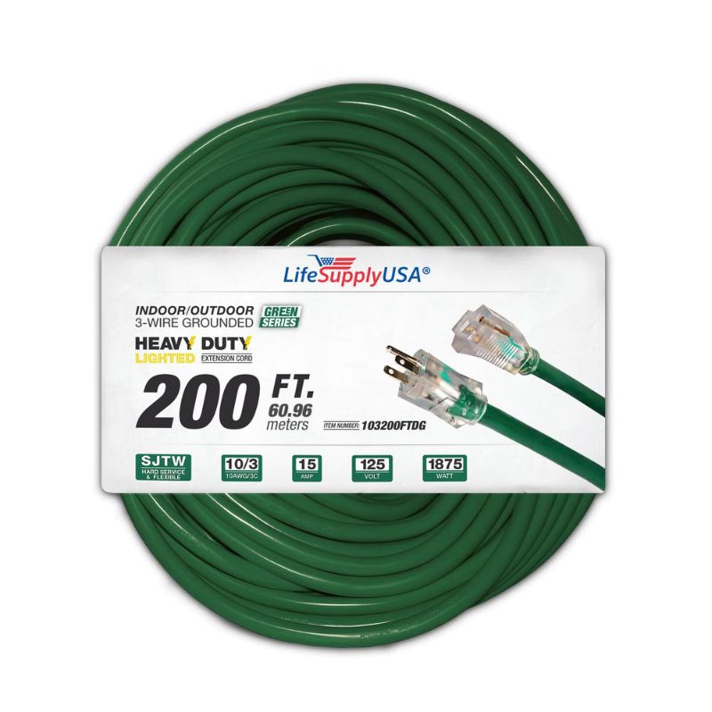 Photo 1 of 200ft Power Outdoor Extension Cord & Indoor - Waterproof Electric Drop Cord Cable - 3 Prong SJTW 10 Gauge 10 AMP 125 Volts 1250 Watts 10/3 by Lif
