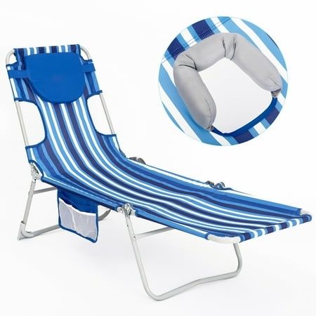 Photo 1 of #Wejoy Beach Lounge Chair Face Down Tanning Chair Adjustable Folding Lawn Chair for Adult(Darkblue/White)
