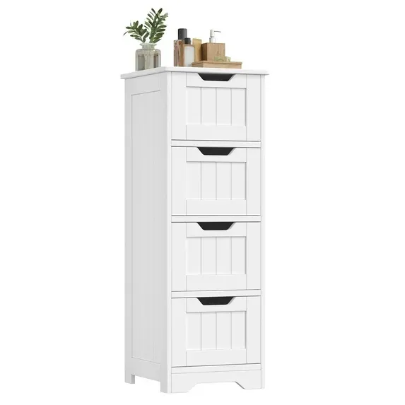 Photo 1 of  Modern Bathroom Floor Cabinet with 4 Drawers, Free Standing Medicine Cabinet Storage Organizer Unit for Living Room Bedroom, White