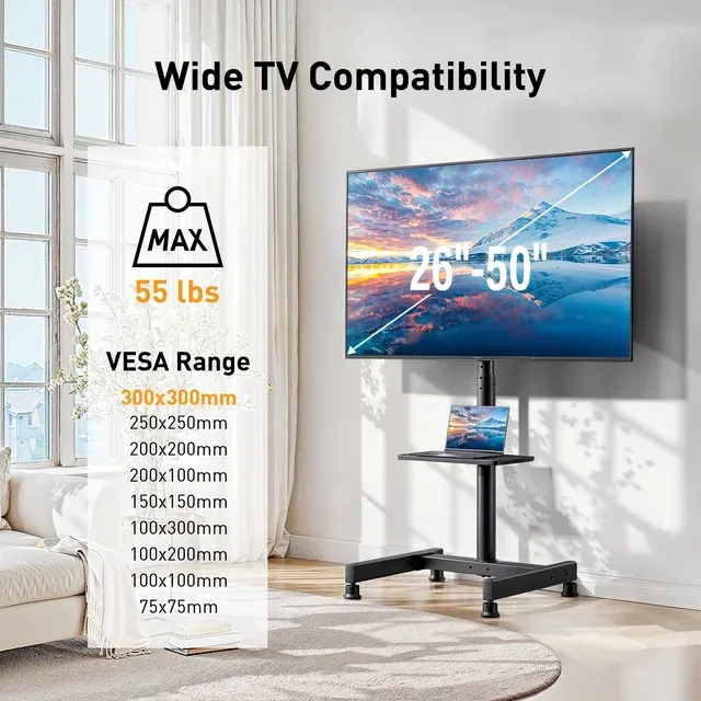 Photo 1 of ***MISSING TOP BRACKET TO HOLD TV**MountFTV Floor TV Stand for 26-50 inch Flat Screen or Curved, TVs Monitors Display Trolley Loading 55 lbs, Max 300x300mm