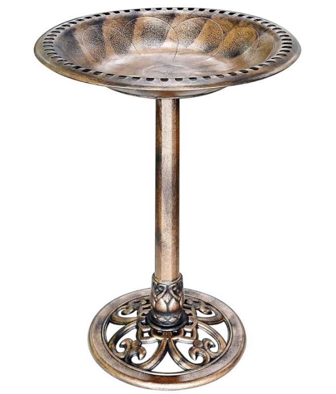 Photo 1 of 28” Solar Bird Bath, Solar Powered Pond Fountain Combo Set for Outdoors, Gardens, Patio, Yard, Deck, Golden