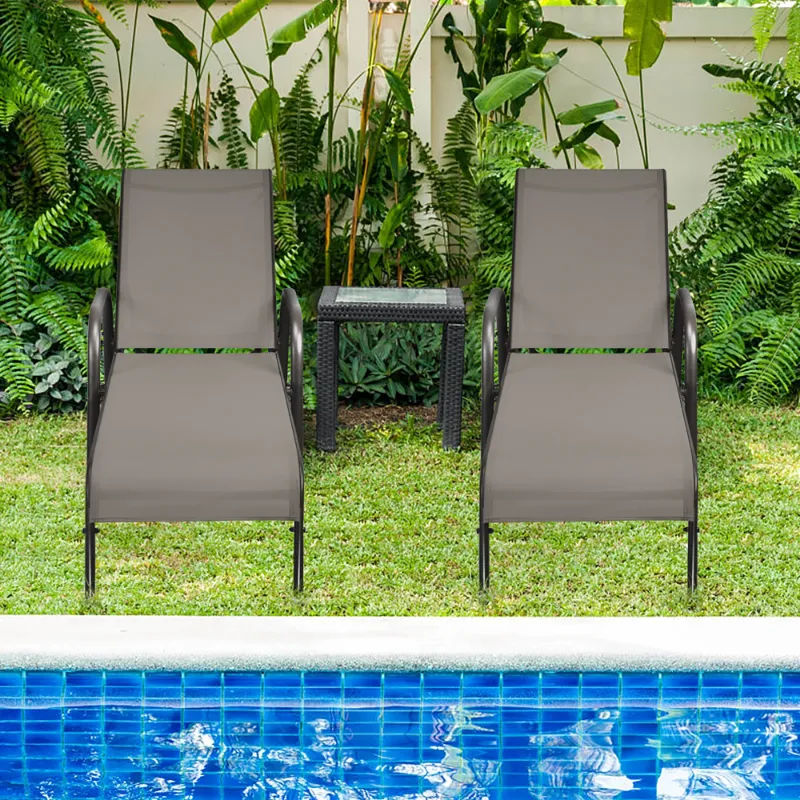 Photo 1 of **one has a blade cut in it** Costway 2 PCS Patio Lounge Chair Chaise Adjustable Reclining Armrest Brown
