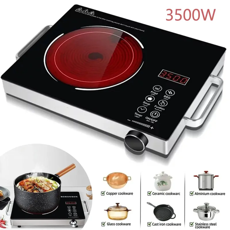 Photo 1 of 3500W Electric Ceramic Stove,Portable Cooktop,Infrared Induction Cooker Hot Plate,with All Cookware,Heat-Up In 5S with Timer,LED Screen,One-piece Panel for Easy Cleaning
