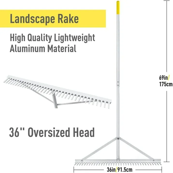 Photo 1 of 36'' Landscape Rake Aluminum Rake with 69'' Lightweight Handle for Lawn Lake Beach
