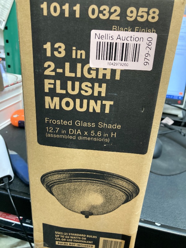 Photo 1 of 12.75 in. 2-Light Black Flush Mount Ceiling Light Fixture with Frosted Glass Shade


