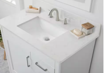 Photo 1 of **** Factory sealed item ****37 in. W x 22 in D Quartz white Rectangular Single Sink Vanity Top in Snow Orchid


