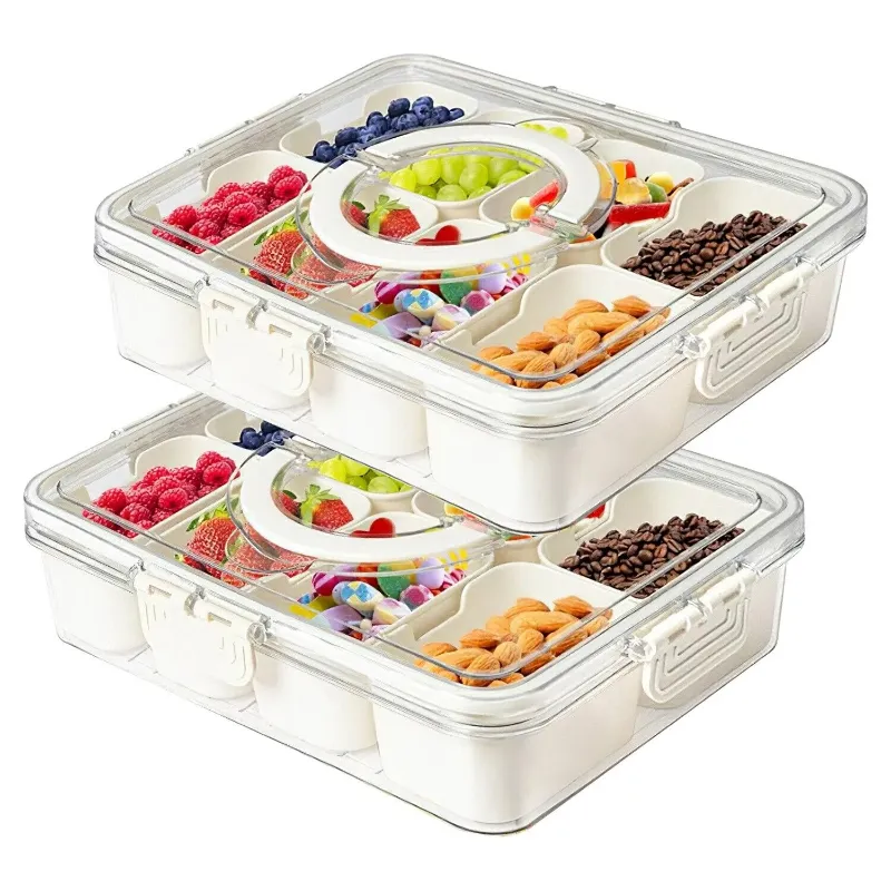 Photo 1 of 2Pack Snackle Box Container, Divided Serving Tray w/ Lid & Handle 8 Compartment