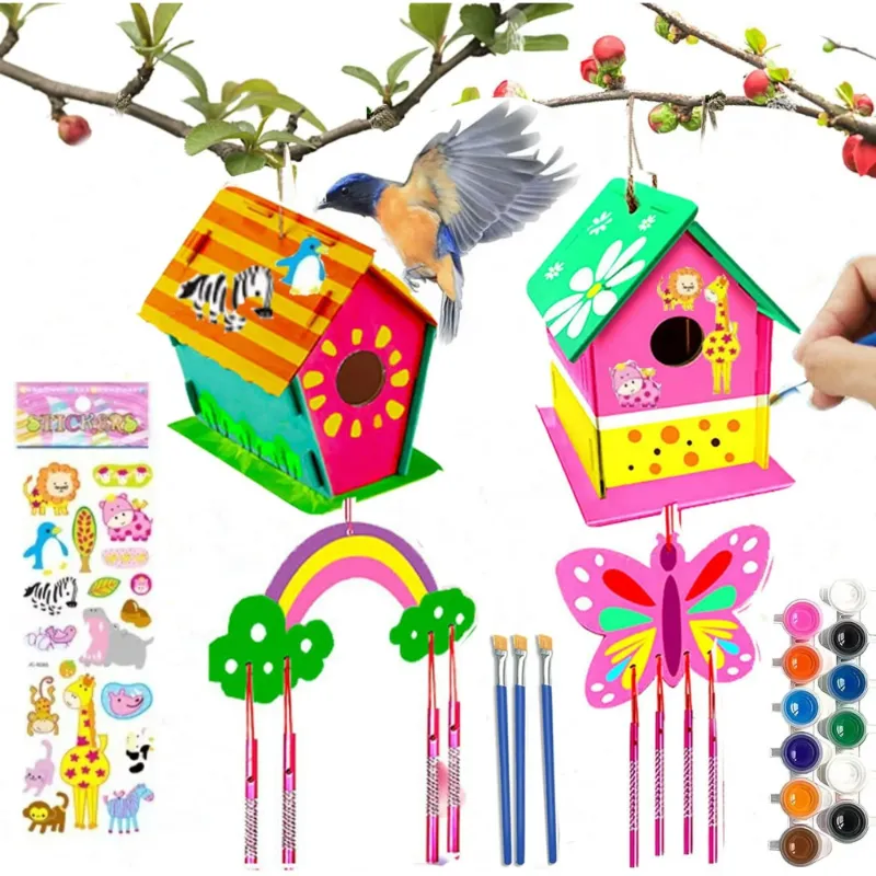 Photo 1 of 2 Set Diy Bird House Wind Chime Kits, Birdhouse Kit Crafts for Kids Ages 4-12, Build and Paint Birdhouses Wooden Arts Craft, Outdoor Toys, Ideal Birthday, Children's Day Gifts
