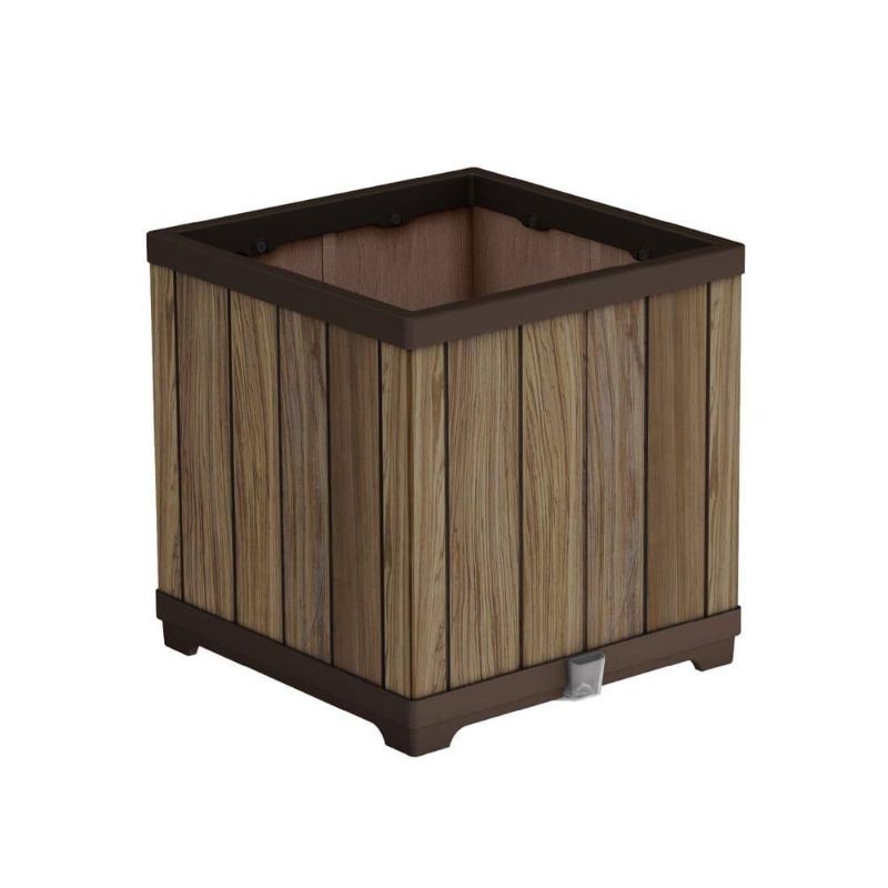 Photo 1 of 18 in. Deco Modern Outdoor Brown Resin Cube Self Watering Planter (1-Pack)