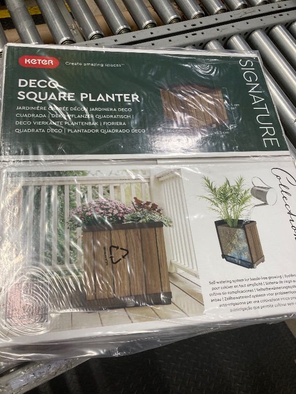 Photo 1 of 18 in. Deco Modern Outdoor Brown Resin Cube Self Watering Planter (1-Pack)