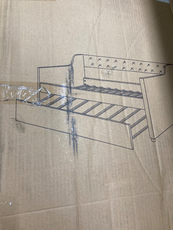 Photo 1 of ***PARTS ONLY***
Twin Size Bed *Twin Size Upholstered Daybed with Trundle, Velvet Sofa Bed with Button Tufted Backrest and Square Shape Arms with USB Port for Bedroom Guest Room, No Box Spring Needed (Light Beige, Twin)**(ORIGINAL STOCK PHOTO NOT AVAILABL
