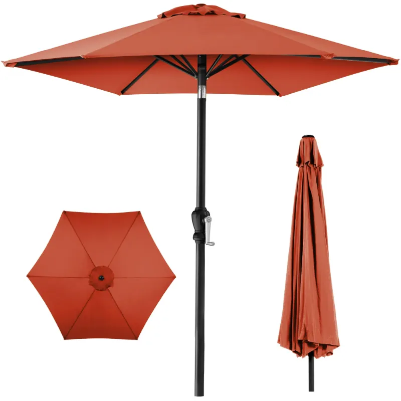 Photo 1 of 10ft Outdoor Steel Market Patio Umbrella w/ Crank, Tilt Push Button, 6 Ribs - Rust   ***(NOT IN BOX)***