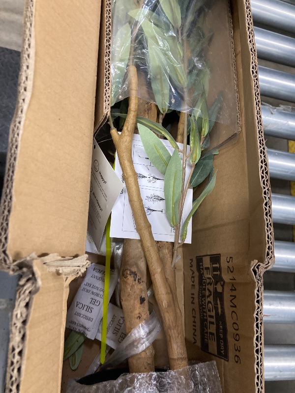 Photo 1 of 7 ft Artificial Olive Plants with Realistic Leaves and Natural Trunk, Silk Fake Potted Tree with Wood Branches and Fruits, Faux Olive Tree for Office Home Decor
