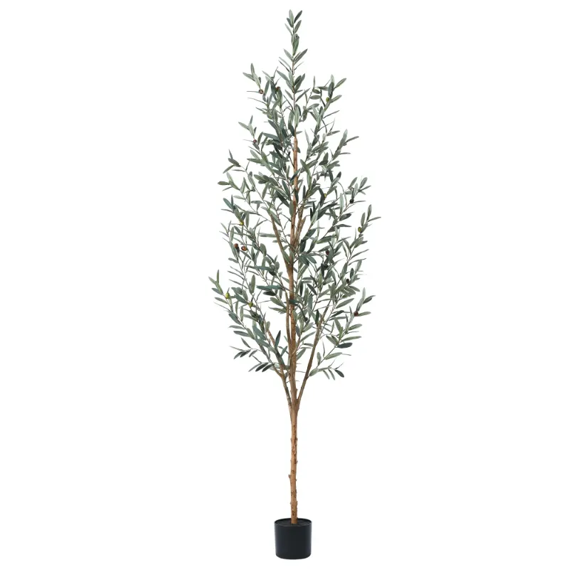 Photo 1 of 7 ft Artificial Olive Plants with Realistic Leaves and Natural Trunk, Silk Fake Potted Tree with Wood Branches and Fruits, Faux Olive Tree for Office Home Decor
