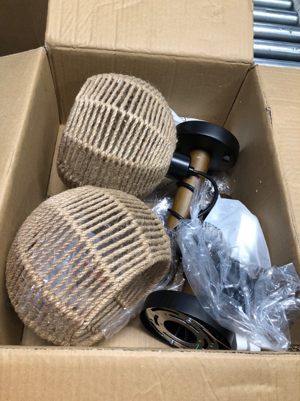 Photo 1 of ***USED - WIRE BROKEN - UNABLE TO TEST***
SGLfarmty Battery Operated Wall Sconces Set of 2, Farmhouse Hemp Rope Battery Powered Wall Lights with Remote, Adjustable Indoor Boho Lighting Fixtures for Bedroom, Living Room, 3 Colors Dimmable