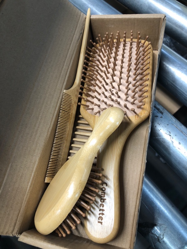 Photo 1 of (see images)Combetter 100% Bamboo Hair Brushes and Comb Set - Comb for Women and Detangling, Great on All Hair,